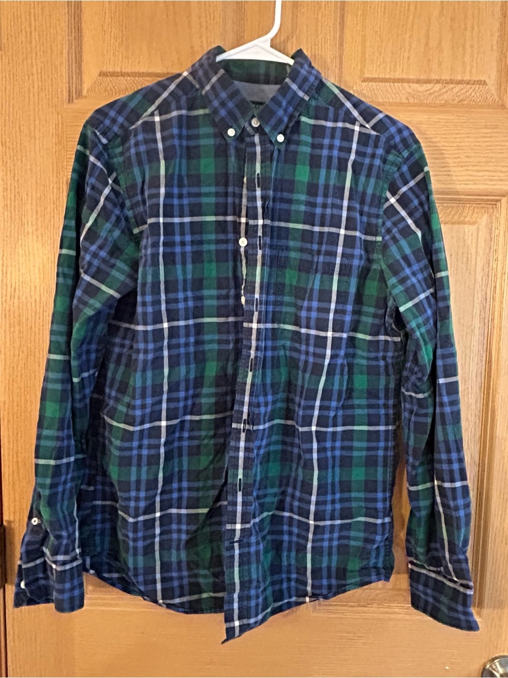 American Eagle Outfitters Blue & Green Plaid Button-Down Shirt